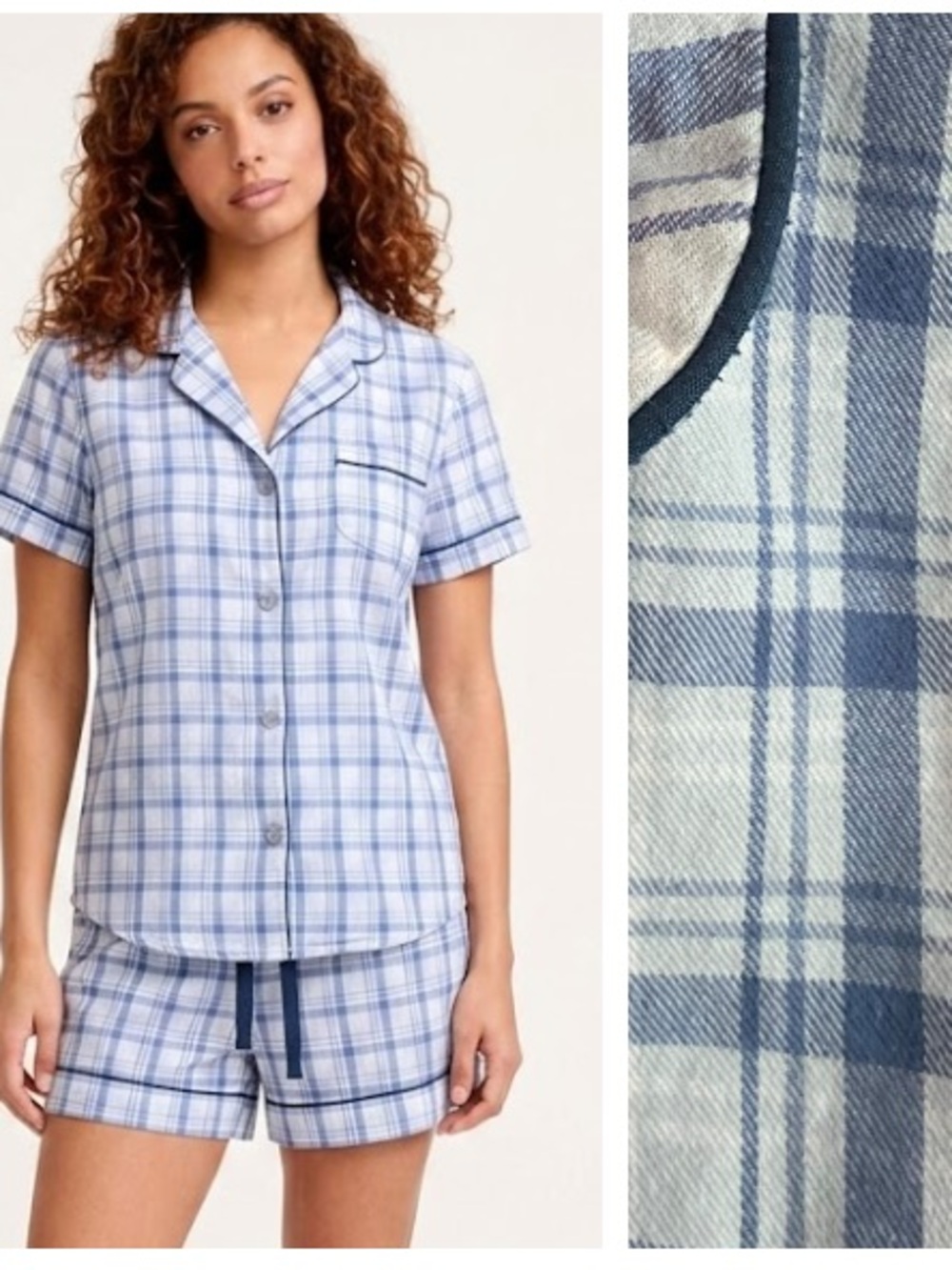 Petite Plume Blue Plaid Shorts Pajama Set Medium